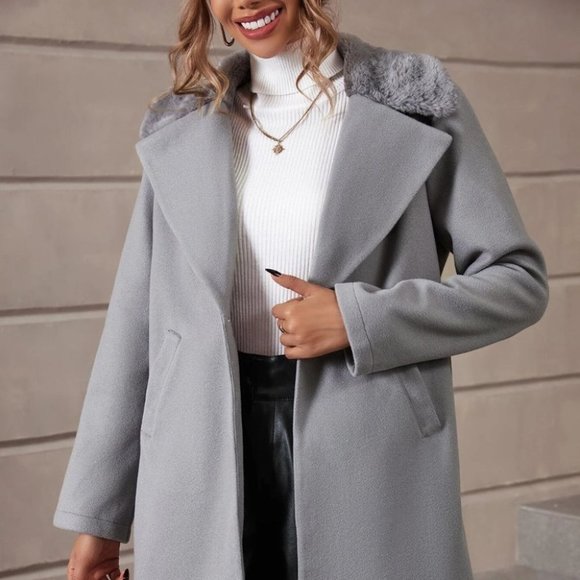Grey Boho Womens Belted Overcoat - Picture 3 of 4